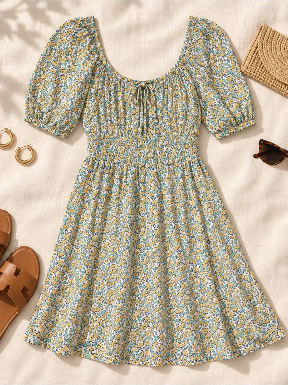 Faithfull the Brand Floral Puff Sleeve Mini Dress M US 6 Cottagecore